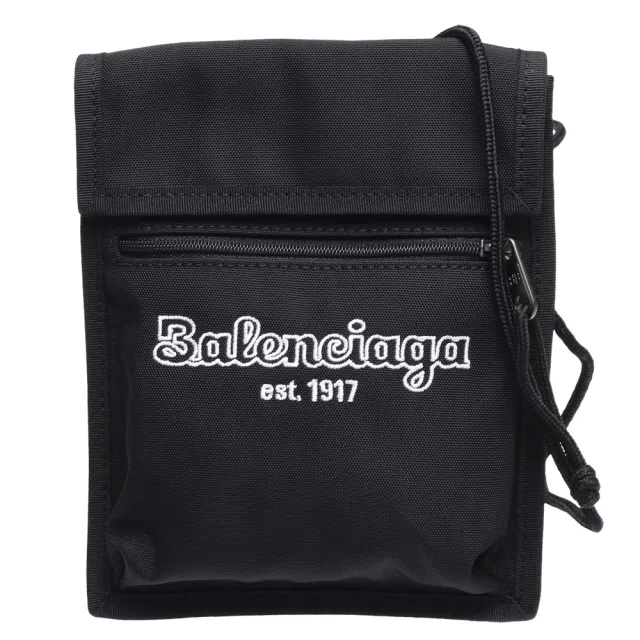 【Balenciaga 巴黎世家】經典EST. 1917 Explorer系列字母LOGO魔鬼氈尼龍斜背包(小-黑532298-9TY6R-1000)