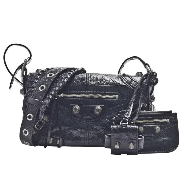 【Balenciaga 巴黎世家】經典Le Cagole小羊皮翻蓋斜背包(XS黑色719082-210KR-1000)(其他規格)