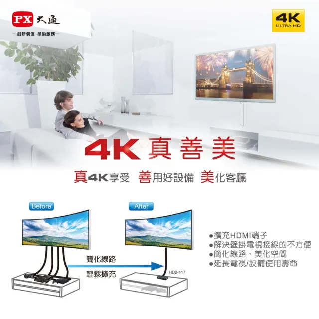 【-PX大通】一年保固四進一出4進1出HDMI切換器HDMI 2.0電視電腦switch協會認證4K(HD2-417)