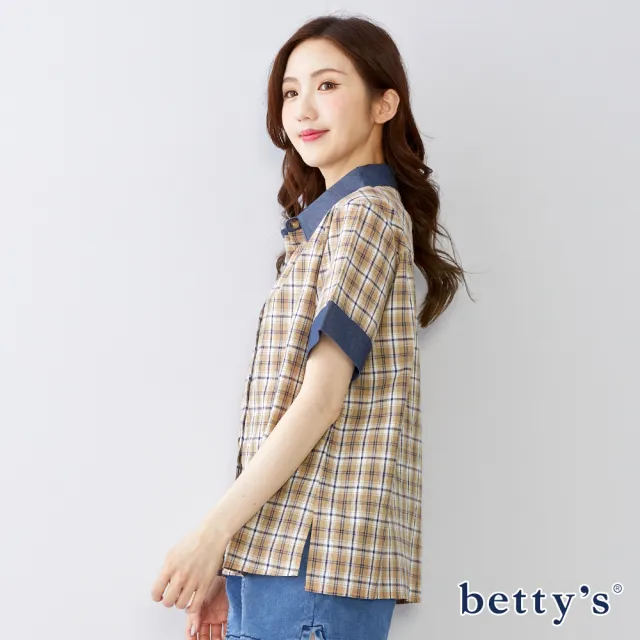 【betty’s 貝蒂思】探頭小熊印花格紋襯衫(卡其)