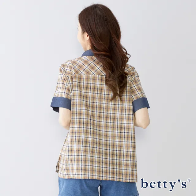 【betty’s 貝蒂思】探頭小熊印花格紋襯衫(卡其)