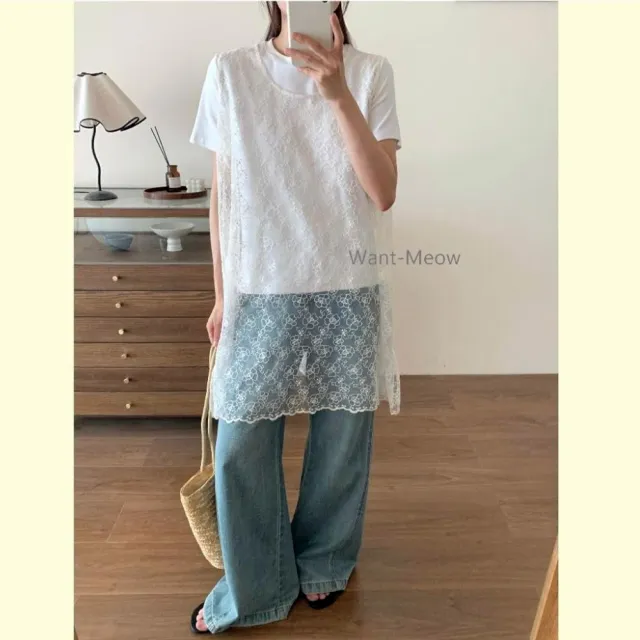 【Want-Meow】90公斤可穿日系寬肩帶雕花中長背心多層次穿搭(大碼上衣/大碼/大尺碼/背心)