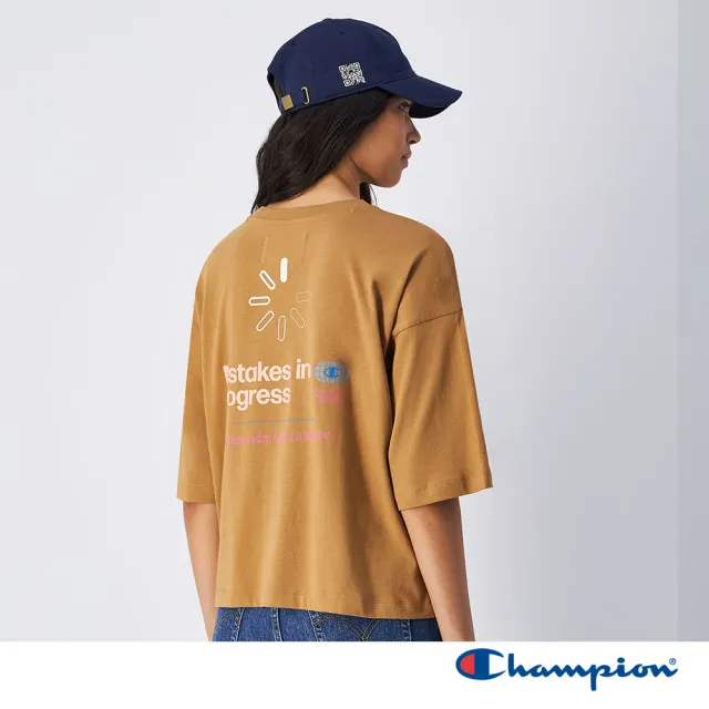 【Champion】官方直營 女款-ROCHESTER 寬版印花短袖TEE-褐色(117823-MS090-歐規)