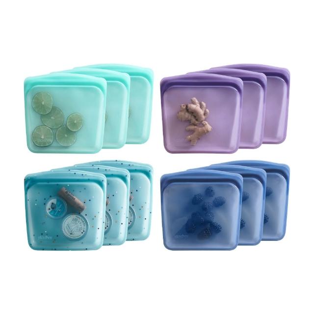 【美國Stasher】方形 3入組｜矽膠密封保鮮食物袋(冰箱收納、冷凍分裝、醃肉舒肥、涼菜醃漬)