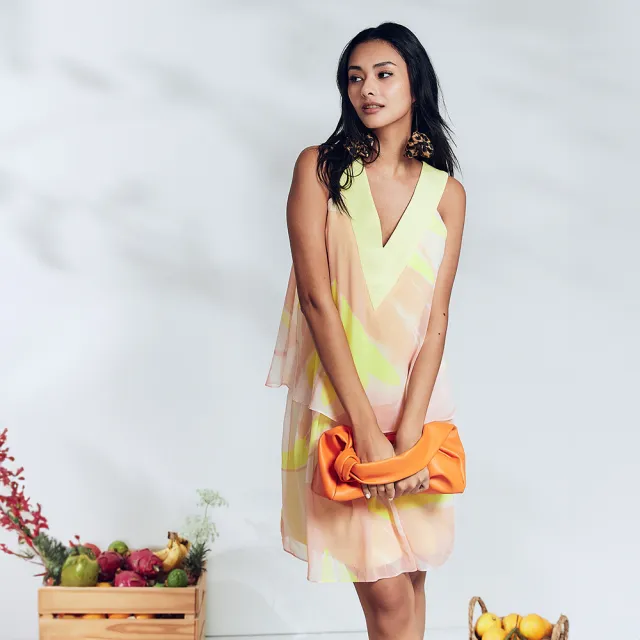 【ICHE 衣哲】Cop.Copine 法國原裝進口漸層幾何雪紡疊層造型洋裝