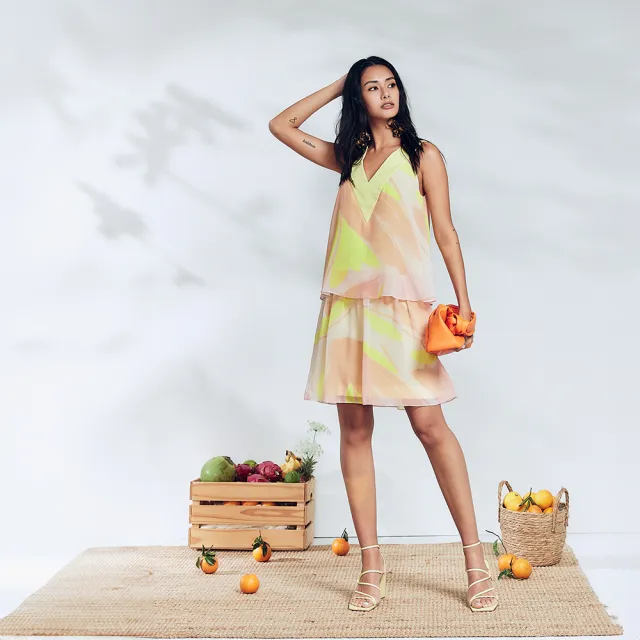 【ICHE 衣哲】Cop.Copine 法國原裝進口漸層幾何雪紡疊層造型洋裝