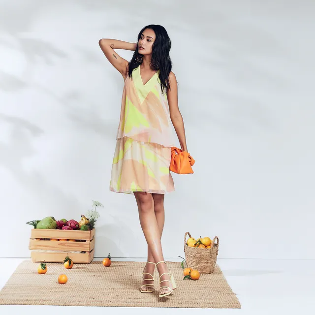 【ICHE 衣哲】Cop.Copine 法國原裝進口漸層幾何雪紡疊層造型洋裝