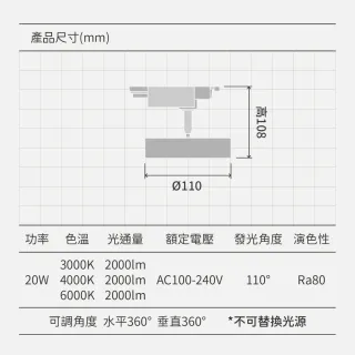 【金亮】4入組｜20W散光型軌道燈 黑白雙色 可調角度 高演色(廣角、柔光、泛光、散光、照射面積大、不刺眼)