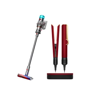 【dyson 戴森】V12 輕量無線吸塵器 + HT01 二合一吹風直髮器(絲絨紅禮盒版)超值組