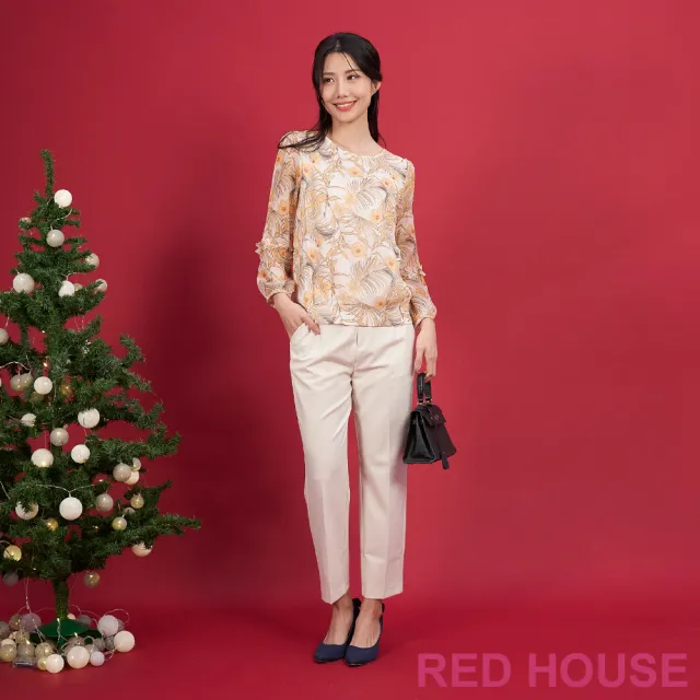 【RED HOUSE 蕾赫斯】柔光花草雪紡印花上衣(共2色)