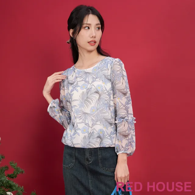 【RED HOUSE 蕾赫斯】柔光花草雪紡印花上衣(共2色)