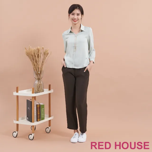 【RED HOUSE 蕾赫斯】素面修身九分褲(深咖啡色)