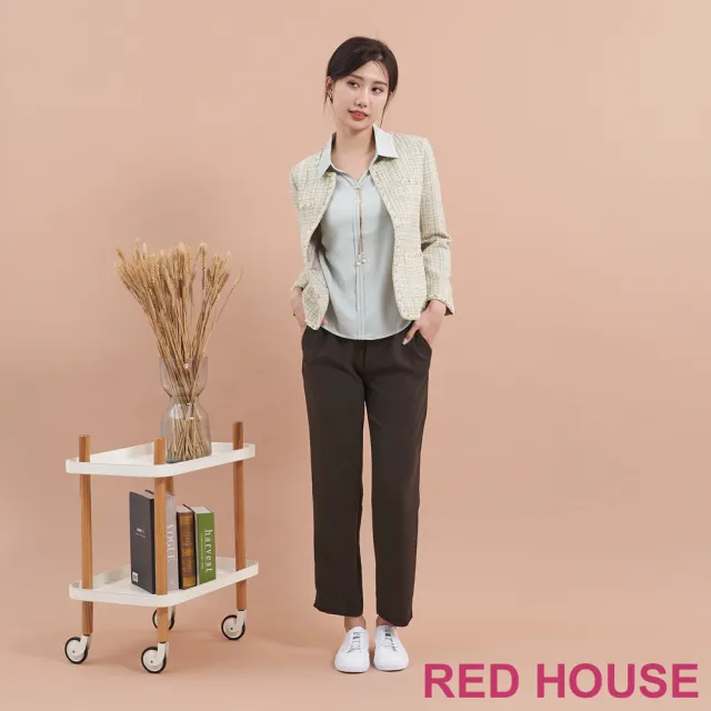 【RED HOUSE 蕾赫斯】素面修身九分褲(深咖啡色)