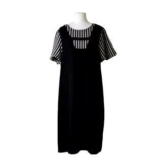 【betty’s 貝蒂思】出清品  假兩件格紋背心抽皺洋裝(白色)