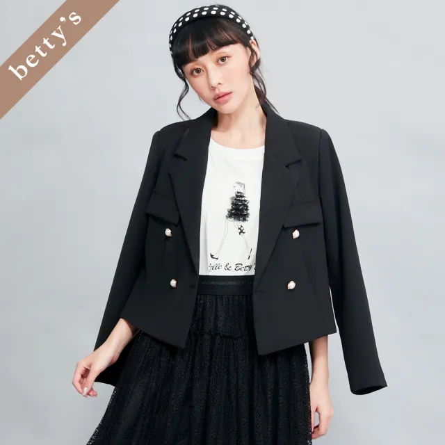 【betty’s 貝蒂思】出清品  雙排釦短版西裝外套(黑色)