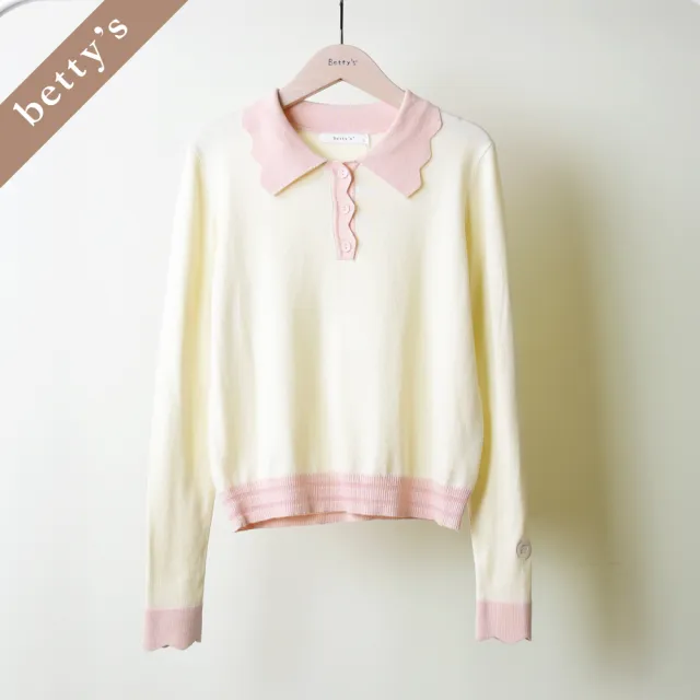 【betty’s 貝蒂思】出清品  撞色雲朵邊翻領針織上衣(米白)