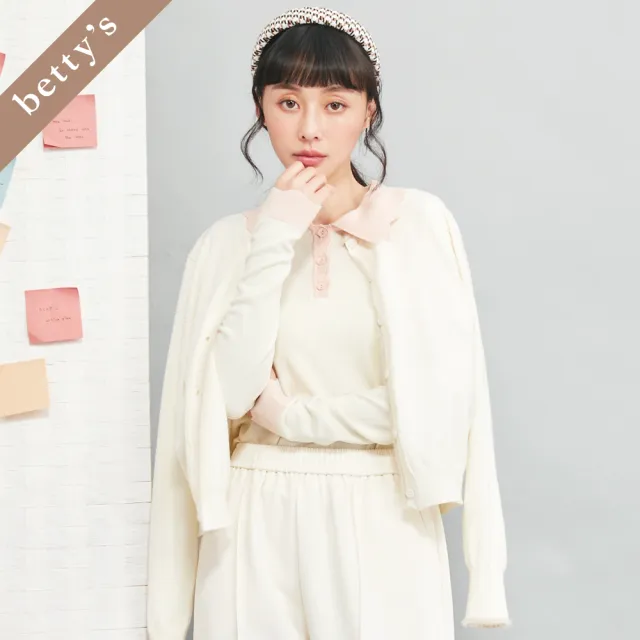 【betty’s 貝蒂思】出清品  撞色雲朵邊翻領針織上衣(米白)