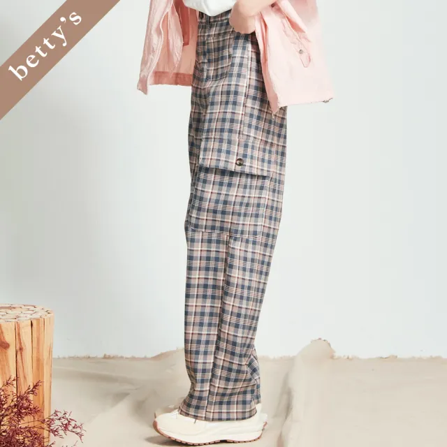 【betty’s 貝蒂思】出清品  知性格紋多口袋直筒長褲(深藍)