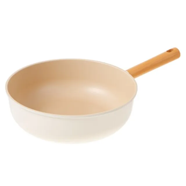 【炊尚宮】韓國製 IH溫馨奶白平底鍋具組 平底鍋28cm+深型平底鍋28cm(IH平底鍋/奶白陶瓷鍋/韓國製平底鍋)