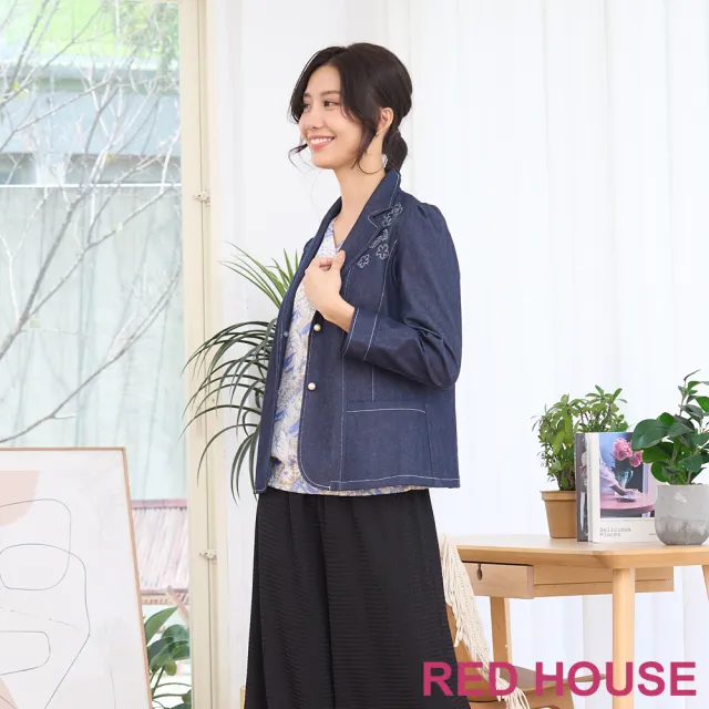 【RED HOUSE 蕾赫斯】花朵點綴牛仔西裝外套(藍色)