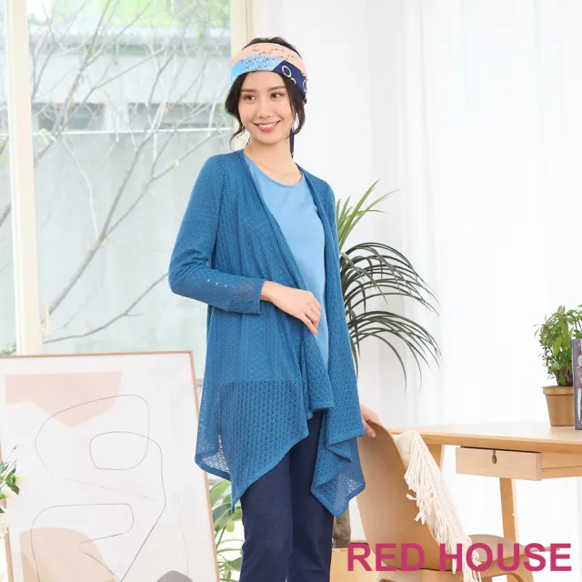 【RED HOUSE 蕾赫斯】不規則設計鏤空開襟罩衫(藍色)