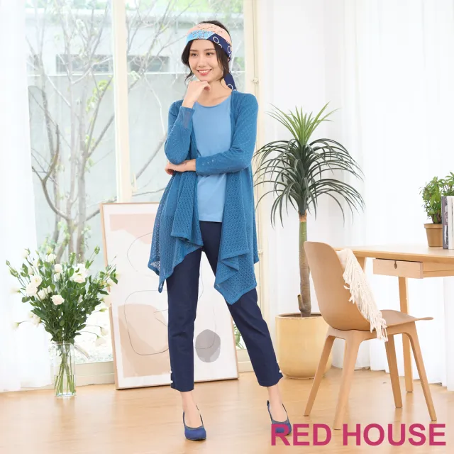 【RED HOUSE 蕾赫斯】不規則設計鏤空開襟罩衫(藍色)
