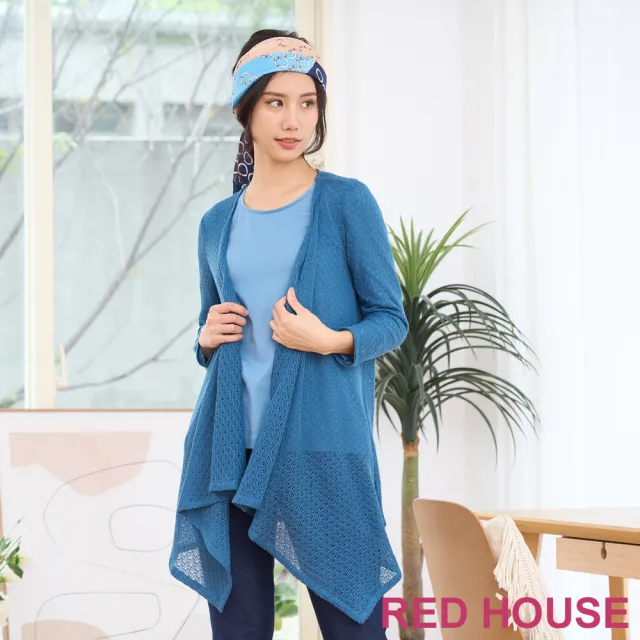 【RED HOUSE 蕾赫斯】不規則設計鏤空開襟罩衫(藍色)