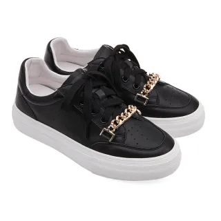 【A.S.O 阿瘦集團】BESO LITE WALK系列-柔軟牛皮搭配金屬鍊條綁帶休閒鞋(女鞋_黑色)