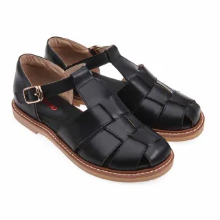 【A.S.O 阿瘦集團】BESO LADY GO系列-質感牛皮魚骨編織大圓楦低跟鞋(女鞋_黑色)