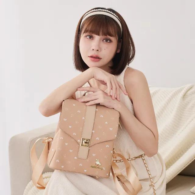 【冰山袋鼠】雙11 布朗小姐 - 甜美信封鎖釦後背包 - 粉杏色(6157-C)