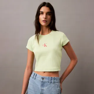 【CALVIN KLEIN】官方旗艦館 CK Monogram 標誌修身短版 T 恤_黃色