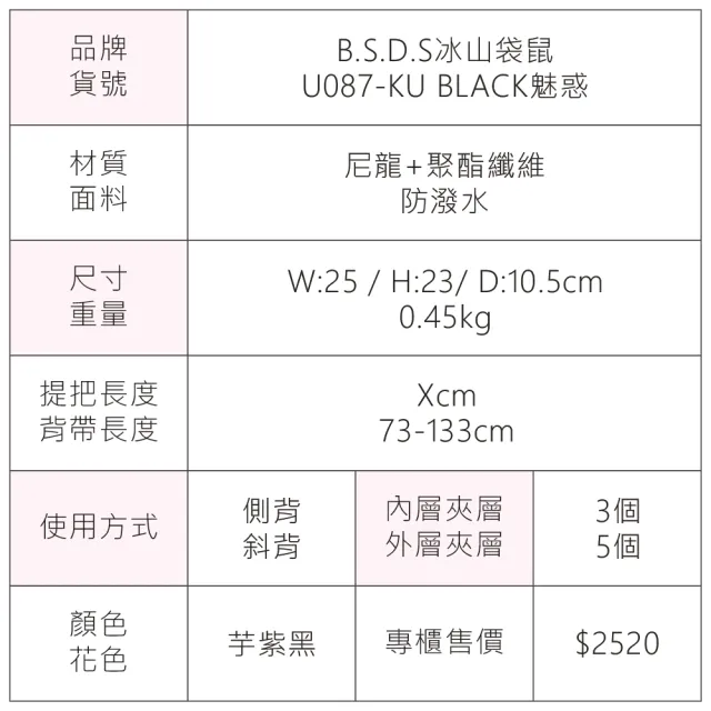 【冰山袋鼠】雙11 BLACK魅惑 - 典雅拼接掀蓋式斜背包 - 芋紫黑(U087-KU)
