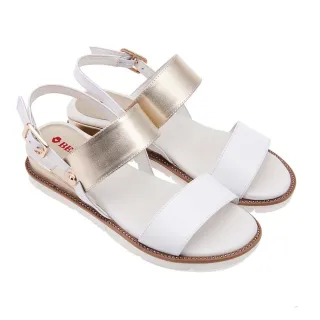 【A.S.O 阿瘦集團】BESO 芯軟Q系列-柔軟羊皮跳色拼接燙鑽楔型涼鞋(女鞋_金色)