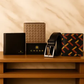 【CROSS】限量2折 頂級小牛皮皮革男用皮夾皮帶組 專櫃全新展示品(七夕情人節禮物 送禮 男夾)