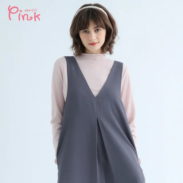 【PINK NEW GIRL】氣質菱格紋高領內搭/長袖上衣 X1311LB(2色)