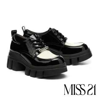 【MISS 21】叛逆反骨鍊條牛油皮綁帶大頭厚底鞋(米)
