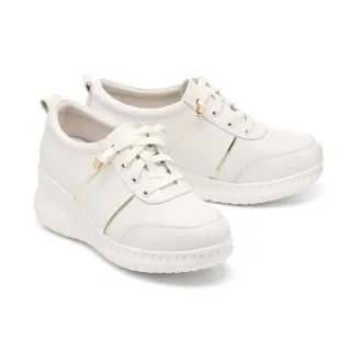 【MELROSE】美樂斯 日常百搭蛇紋線條異材質免綁帶厚底休閒鞋(白)