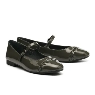 【AS 集團】別緻優雅編織全真皮繫帶瑪莉珍低跟鞋(灰)