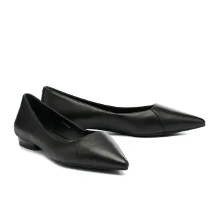 【AS 集團】極簡品味拼接剪裁全真皮尖頭低跟鞋(黑)