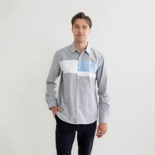 【Arnold Palmer 雨傘】男裝-彈性牛津布配色拼接長袖襯衫(淺灰色)