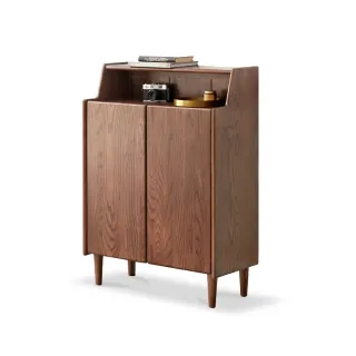 【hoi! 好好生活】預購60天★源氏木語柏林橡木雙門0.8M實木鞋櫃 H83L03-胡桃木色