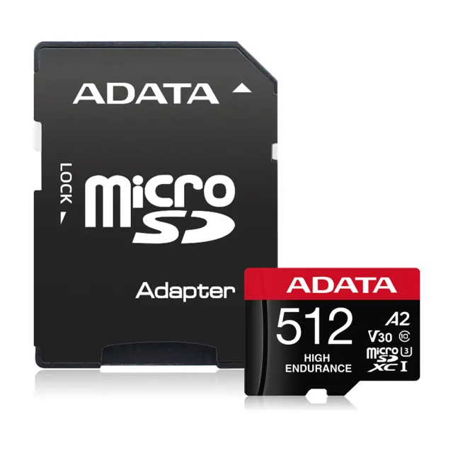 【ADATA 威剛】高耐用 microSDXC UHS-I U3 A2 V30 512G監控記憶卡(附轉卡)