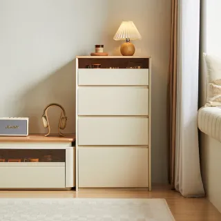 【hoi! 好好生活】林氏木業北歐簡約拼色四斗櫃 UT1E 原木色+白色