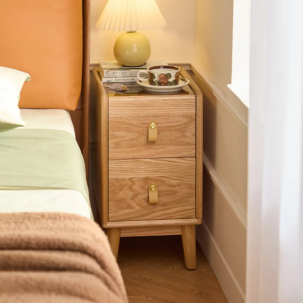 【hoi! 好好生活】林氏木業巨好宅系列橡木實木窄版雙抽床頭櫃 LH112