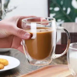 【hoi! 好好生活】雙層隔熱防燙 把手玻璃杯450ml