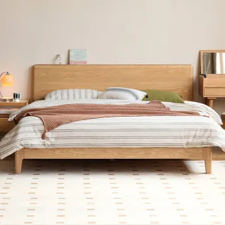 【hoi! 好好生活】源氏木語菁華橡木原木色斜靠雙人加大180x190低鋪實木床架 Y83B51-床板款