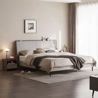 【hoi! 好好生活】預購60天★Linsy簡約雙色床頭儲物雙人加大床架180x200 灰色