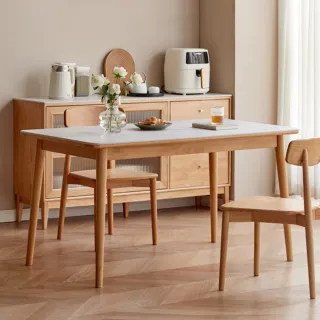 【hoi! 好好生活】維莎原木喜日橡膠木實木原木色岩板餐桌1.2M WSJ54R09