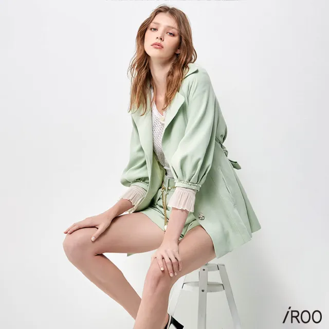 【iROO】小香風鑲鑽釦風衣外套