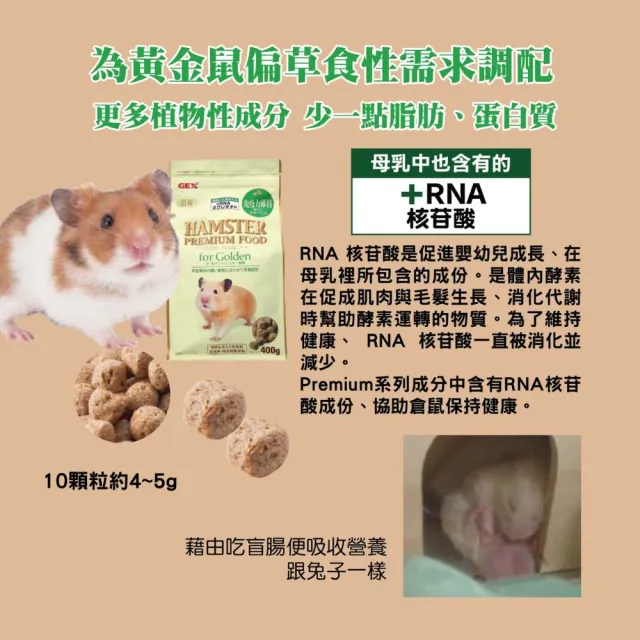 【GEX】優質蛋白質主食RNA配方 黃金鼠/迷你倉鼠 400g(倉鼠飼料、黃金鼠飼料、鼠主食、熊鼠、波利鼠)